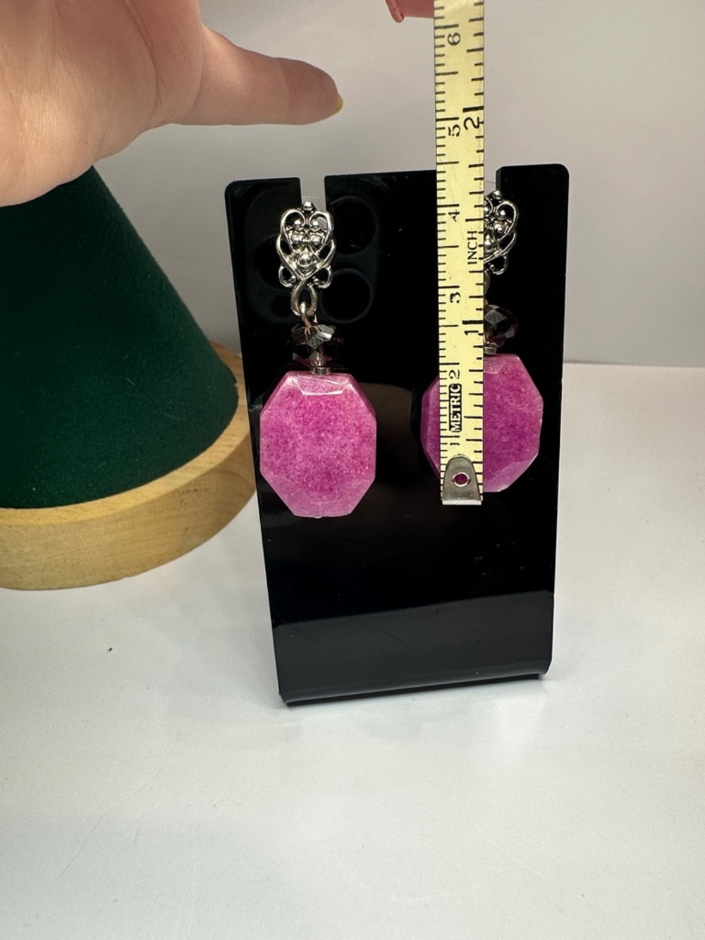 Pink Jade Gemstone Drop Post Back Earrings - Picture 6 of 10